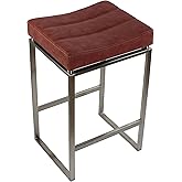 Cortesi Home Isis Counter-Height Stool in Brushed Stainless Steel, Retro Brick Red