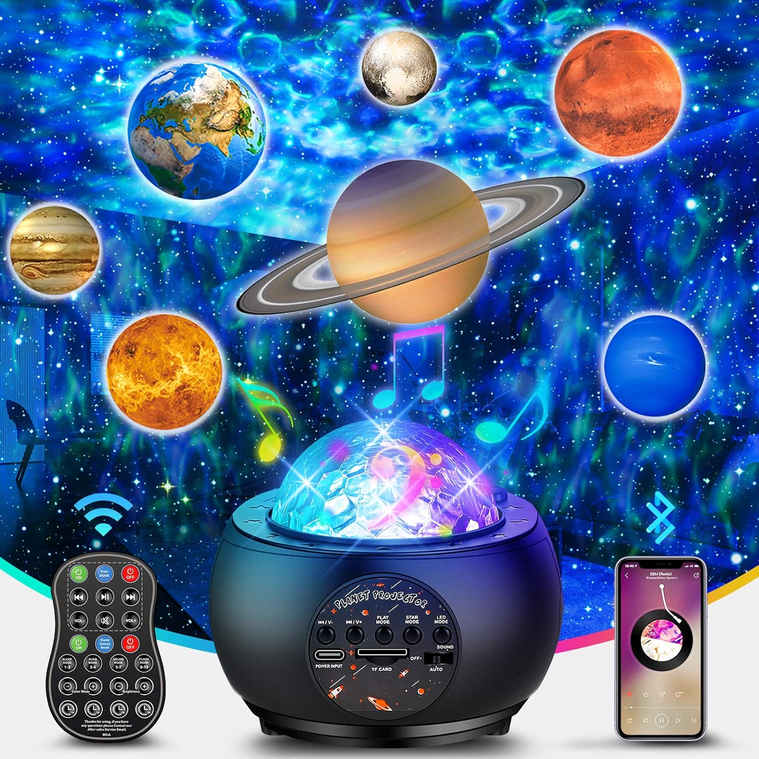 Galaxy Night Lights Projector Upgraded 3in1 Led Starry Planet Projector W Ocean Wave Nebula Bluetooth Music Speaker Star Night Lights For Kids Bedroom Living Room Ceiling Timer Remote Control Black Amazon Com