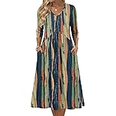 Zeagoo 3/4 Sleeve Women's Dress Casual Midi Tshirt Dresses with Pockets Empire Waist Summer Semi-Formal Boho Beach Sundress