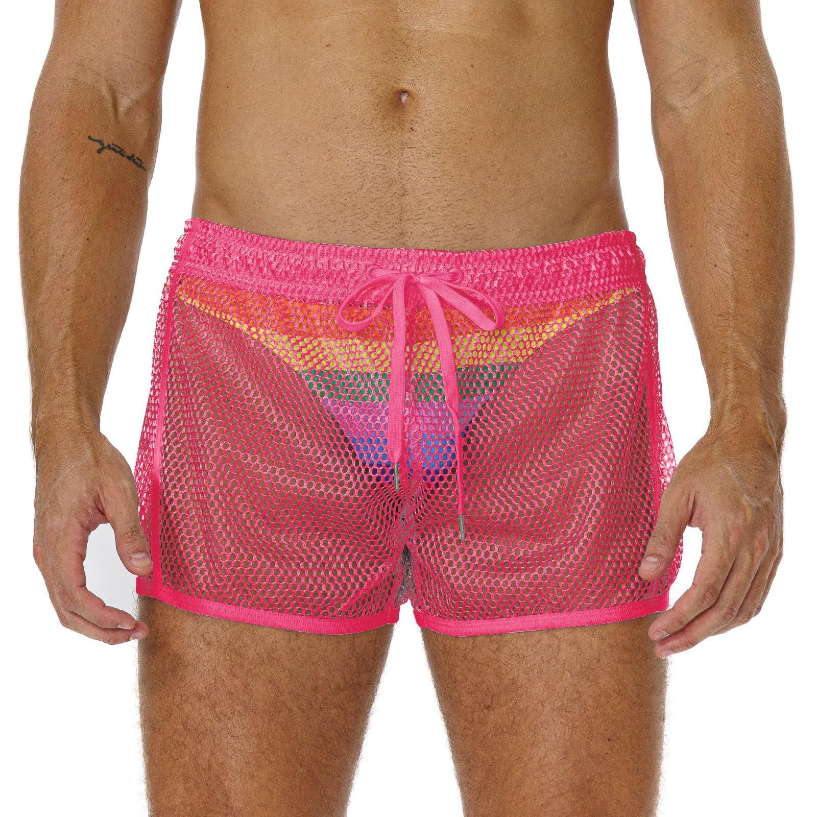FIROTTII Mens Mesh Shorts Sexy Boxers See Through