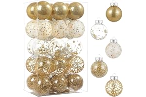YYHUAWU Clear Christmas Ball Ornaments Set, 30pcs 2.36 Inch Gold Balls for Xmas Tree Decoration - Shatterproof for Holiday Wedding Party Gifts
