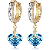 14k Yellow Gold Hoop Earrings with Diamonds and Blue Topaz