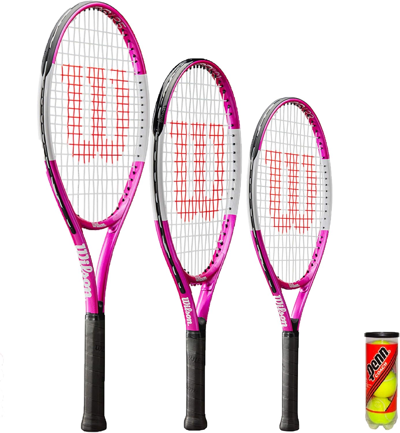 Wilson Ultra Pink Junior Tennis Racket + 3 Tennis Balls (21", 23" & 25