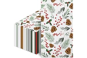 WUHUZSM Christmas Disposable Napkins with Pinecone & Berry Design - Festive Tableware for Xmas Dinner, Winter Holiday Parties & Holiday Decorations