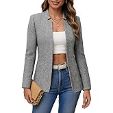 Mina Self 2026 Spring Women's Herringbone Tweed Blazer Jacket - Plaid Open Front Slim Notch Collar Full-Lined Work Trendy