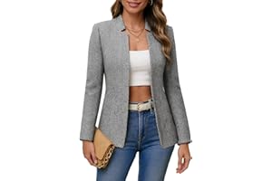 Mina Self 2025 Fall Women's Herringbone Tweed Blazer Jacket - Plaid Open Front Slim Stand Collar Full-Lined Work Trendy Coat