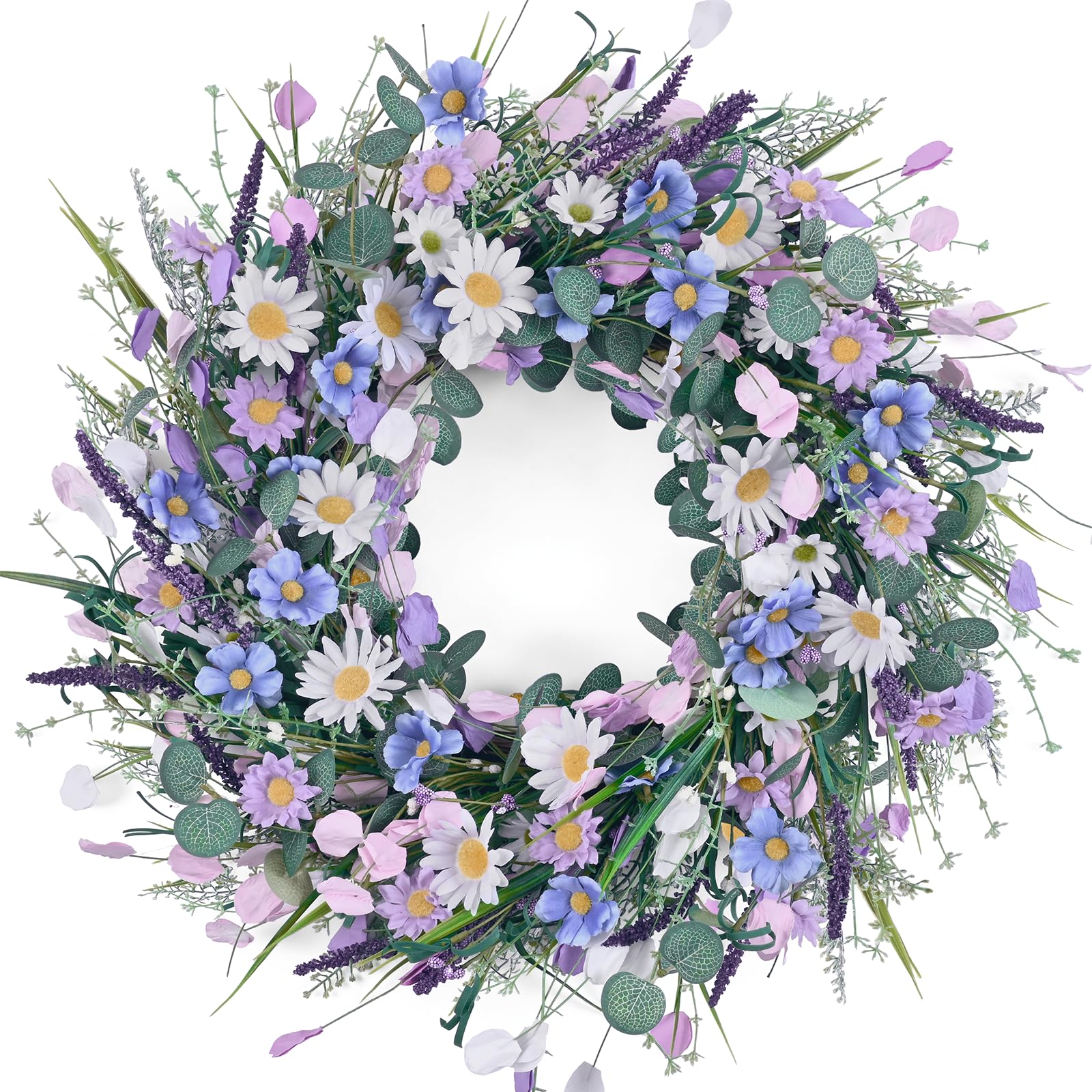 Photo 1 of Waipfaru Spring Wreaths for Front Door, 22 Inchs Spring Daisy Wreath Summer Wreath with Floral Lanvender for Indoor Outdoor Wall Porch Window Decor and Festival Celebration
