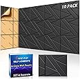 10 Pack Acoustic Panels Self-Adhesive (0.4" Thick | 0.8lb/ft³ Medium Density) - 12x12 Soundproof Foam Tiles for Home Office/Wall Sound Absorption, Noise Reduction Panels Studio Use - Black