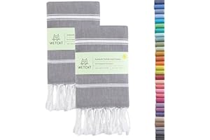 WETCAT Turkish Hand Towels with Hanging Loop, Set of 2 (20" x 30") 100% Turkish Cotton, Pre-Washed, Quick Drying, for Kitchen or Bathroom - Dark Gray