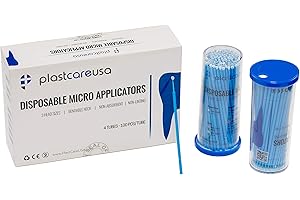 PLASTCARE USA 400 Regular Tip Micro Applicator Brushes - Disposable Dental Microbrushes with Bendable Tip - Microswabs for Eyelash Extensions - Microbrush Applicator Sticks with Cotton Tip (Blue, 4 Tubes of 100)
