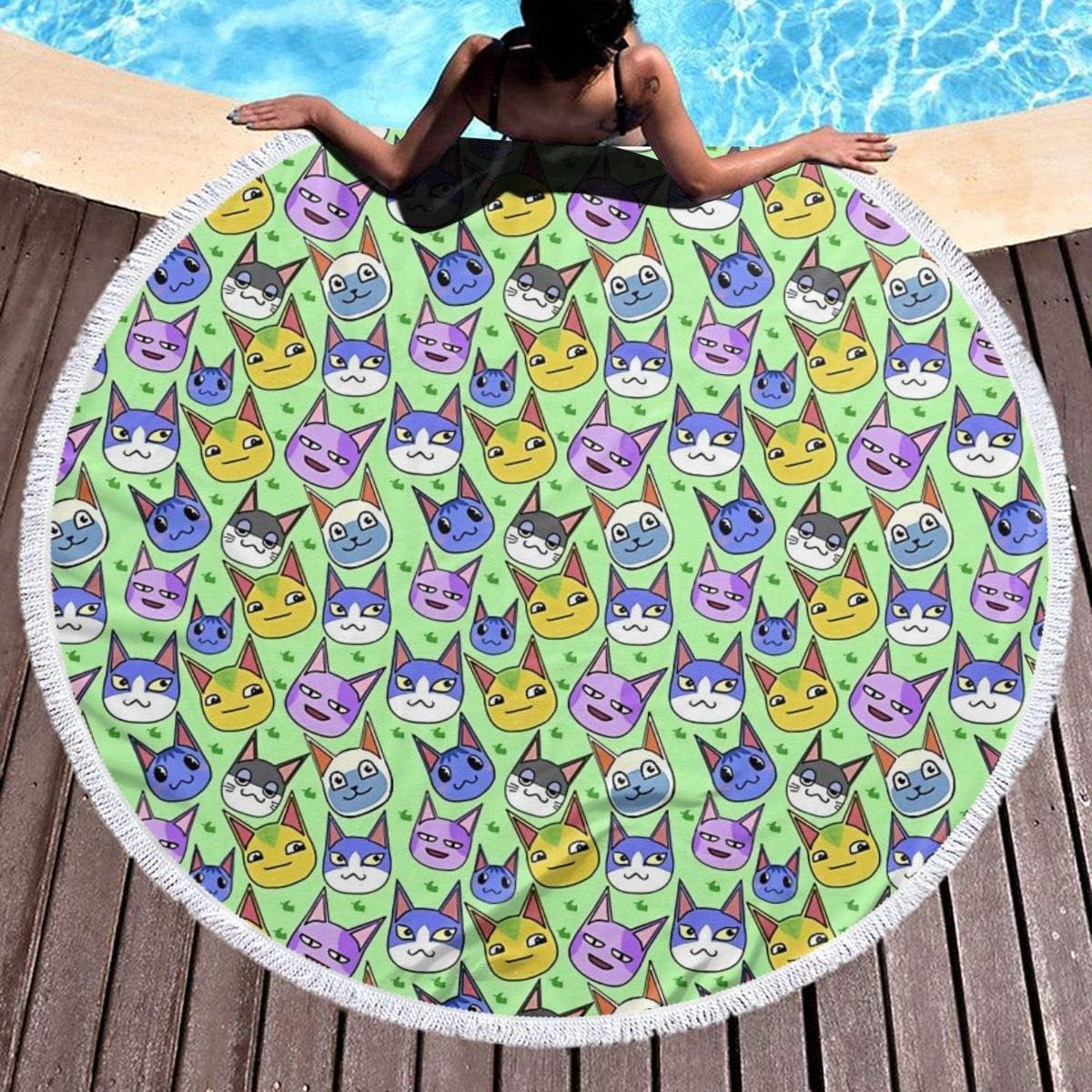 Cupaate Round Beach Towel Animal Crossing Cats Tapestry
