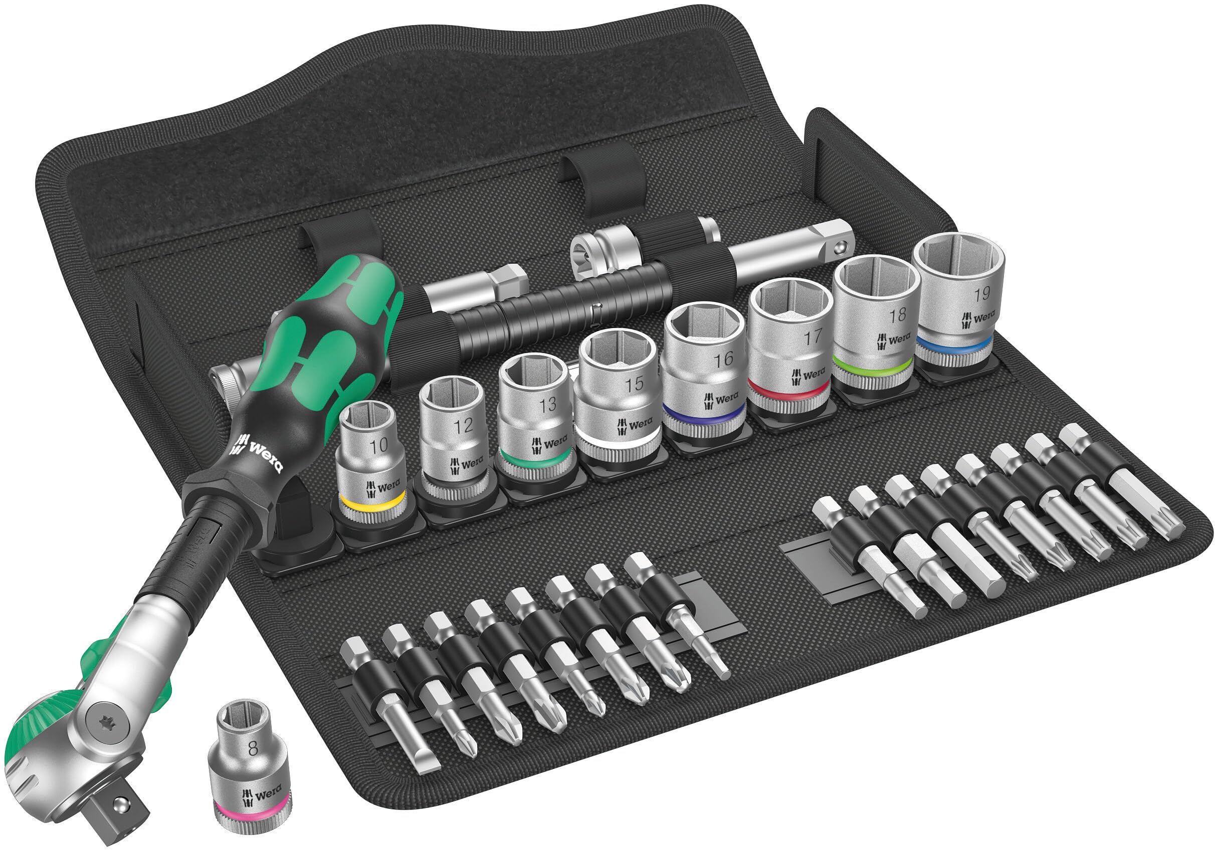 Wera 8100 SB 6 Zyklop Speed 3/8" Multifunction Ratchet & Socket Set, Metric, 29pc, 05004046001, Silver