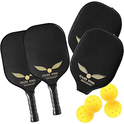 Pickleball Paddle Set Of 2 - Graphite Pickleball Racket + 4 Pickle Balls - Composite Fiberglass
