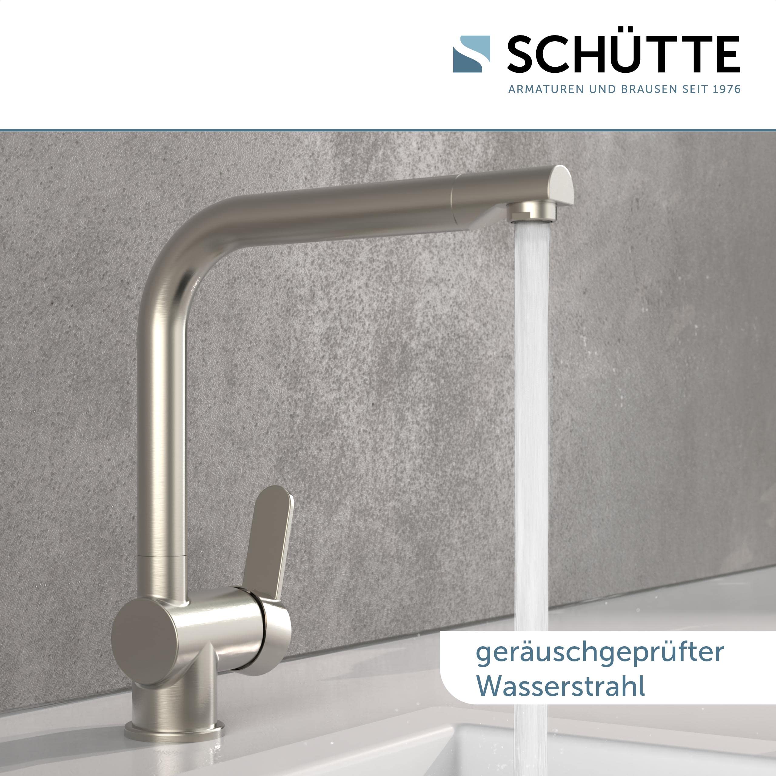 SCHÜTTE 79826 RIO 360° schwenkbare Küchenarmatur, Spültisch Armatur mit hohem Auslauf Küche, Einhebelmischer Einzelspüle Doppelspüle Mischbatterie für die Spüle, Wasserhahn Edelstahloptik