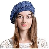 ZLYC Women Cotton Slouchy Crochet Beret Handmade Cutout Floral Beanie Hat