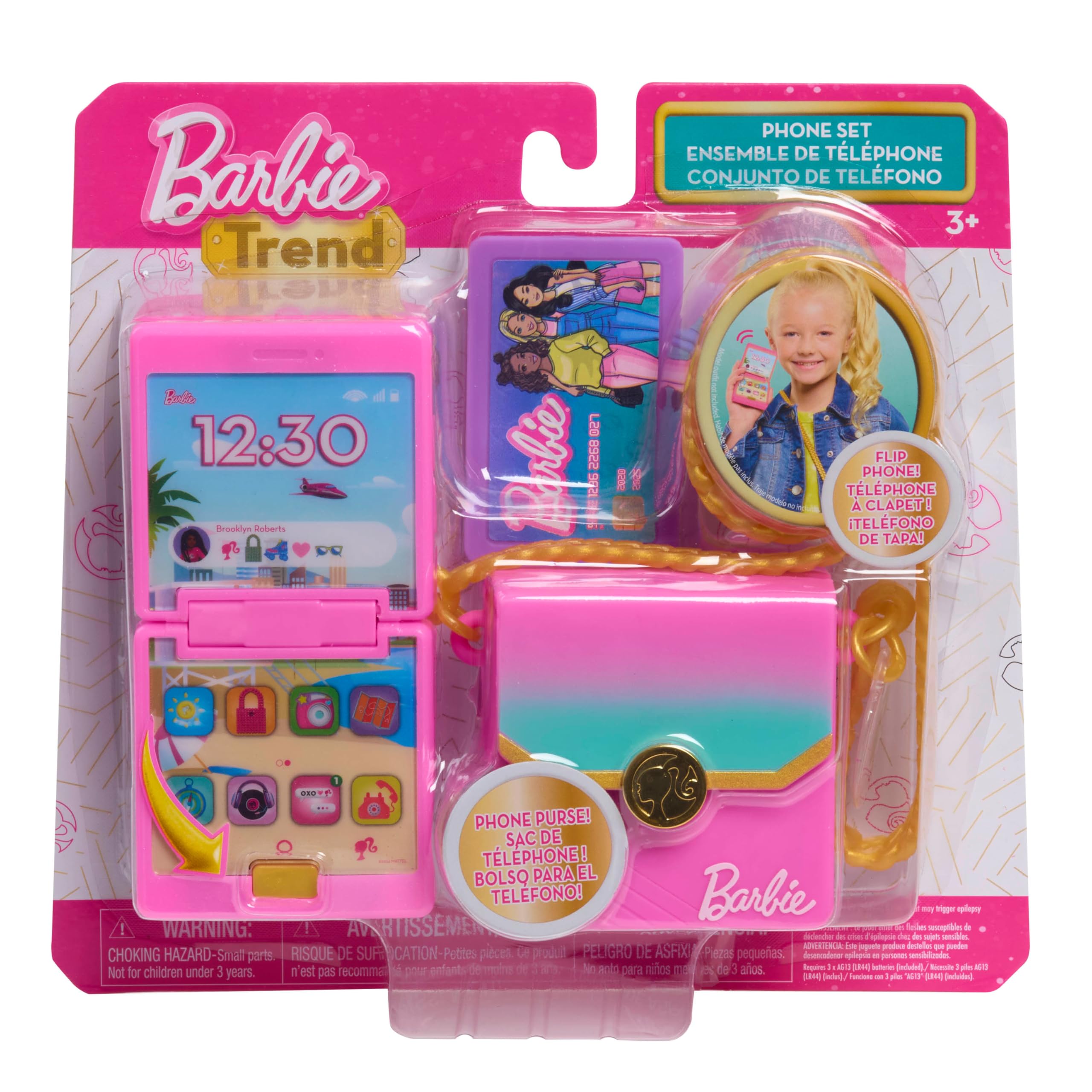 Photo 1 of Barbie Trend Lights and Sounds Phone Set, 4-Pieces, Interactive Toy Phone, Toy Purse, Dress Up and Pretend Play, Kids Toys for Ages 3 Up by Just Play