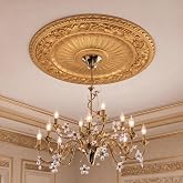 Threehoney 24" OD x 3.94" ID Gold Ceiling Medallion, Round Royal Acanthus | French Style Antique Ornate PU Chandelier Ceiling Medallion, Victorian Cherub Sky Decor for Light Fixture, Fan, Easy Install