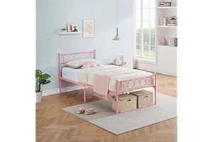 Twin Metal Bed Frame with Iron Heart Design – Platform Bed with Headboard and Footboard for Boys and Girls, No Box Spring Nee