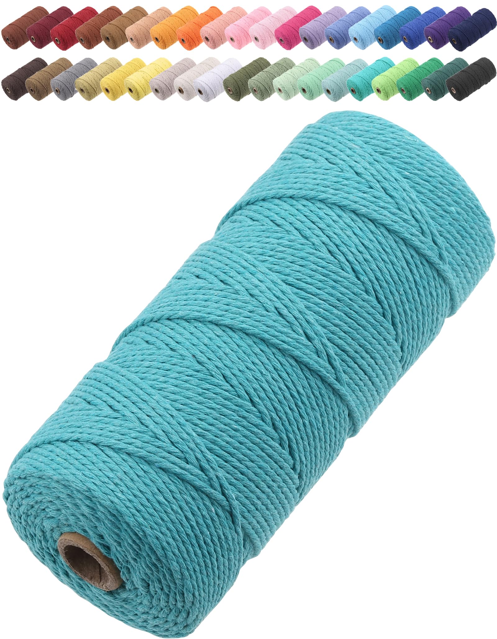GOHOF Macrame Cord 2mm x 205m Premium Cotton Macrame Rope, 3 Strand Twisted Soft Cotton Cord, One of The Most Perfect Materials for Macrame Art, Cotton String Without Chemicals (Lake Green)
