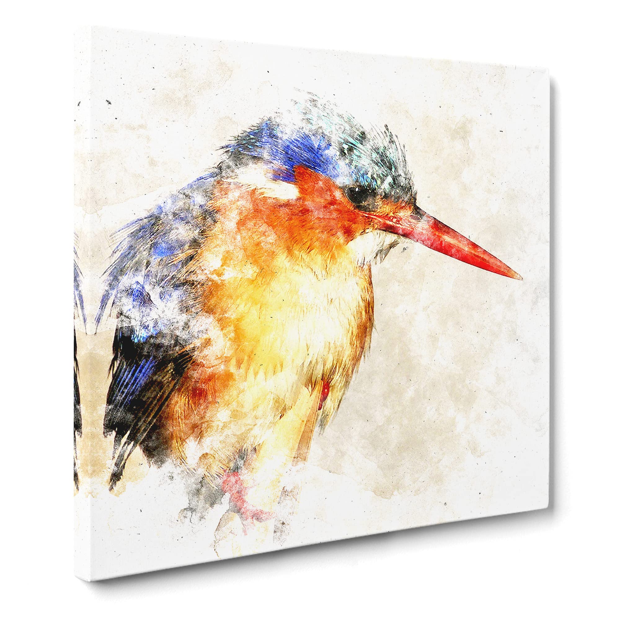 Exquisite Kingfisher Bird Watercolour Canvas Print | Gallery Wrapped 30mm Frame Wall Art | 14x14 inches | Ready to Hang | Modern Animals Picture | Living Room Bedroom Lounge Office