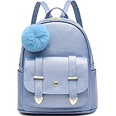 I IHAYNER Girls Fashion Backpack Mini Backpack Purse for Women Teenage Girls Purses PU Leather Pompom Backpack Shoulder Bag