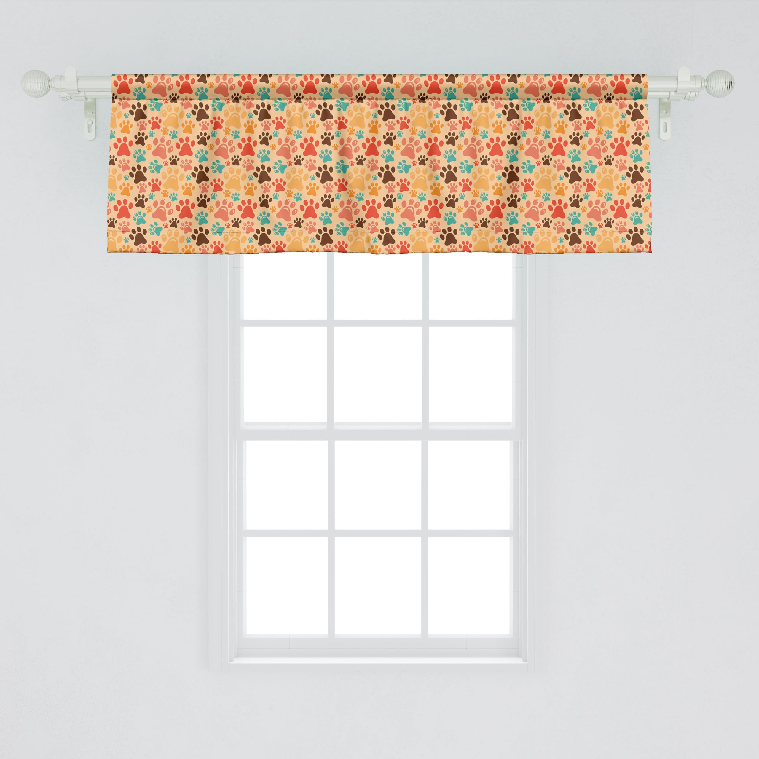 Ambesonne Dog Lover Window Valance, Colorful Paw