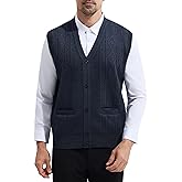 LemonGirl Mens V Neck Slim Fit Vest Sleeveless Button Casual Knitwear Sweater