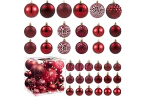 LANGXUN 36pcs Christmas Tree Decorations Balls 2025, Bolas De Navidad - 6pcs 3.2'', 12pcs 2.4'', 18pcs 1.6'' - Shatterproof C