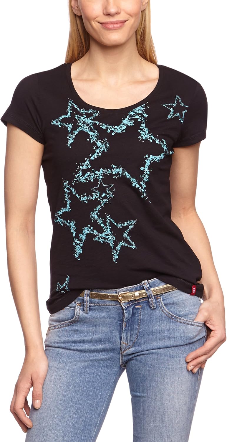 edc by ESPRIT Damen TShirt 033CC1K051, Gr. 34 (XS), Schwarz (001 Black