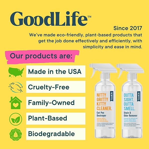 GOOD LIFE SOLUTIONS NATURAL ODOR AND STAIN REMOVER SPRAY – UNSCENTED PLANT-BASED CHILD & PET SAFE CLEANER EARTH-FRIENDLY ODOR ELIMINATOR ECO CLEANING PRODUCTS FOR HOME, CARPET (1 PACK, 1 GALLON)