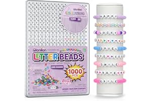 Gionlion 1000Pcs Letter Beads for Bracelet, Round Alphabet Beads Friendship Bracelet Making Kit with Elastic String in Box, Colorful Smile Heart Beads Preppy Beads for Jewelry Making, DIY Partner