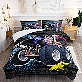 AILONEN Cartoon Monster Truck Comforter Set - Twin Size, Monster Bedding Set With 3 Pieces - 1 Quilt and 2 Pillowcases