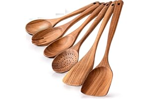 6-Pcs Wooden Spoons for Cooking - Smooth Finish Acacia Utensils -Wood Spoons for serving - -Non-Stick Cooking Utensils made o
