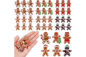 Realspring 60 Pcs Christmas Gingerbread Man Ornament for Crafts Mini Resin Doll Charms Figurines for Xmas DIY Craft Embellishment Hairpin Flatback Embellishment Home Kitchen Party Decor