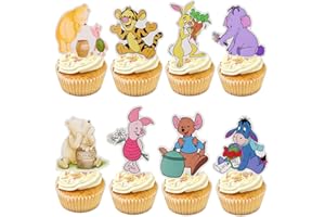 MEMOVAN Winnie Cupcake Toppers 48pcs Classic the Pooh Cupcake Picks Winnie Cake Topper Cupcake Decorations for Classic the Pooh Birthday Winnie Baby Shower Party
