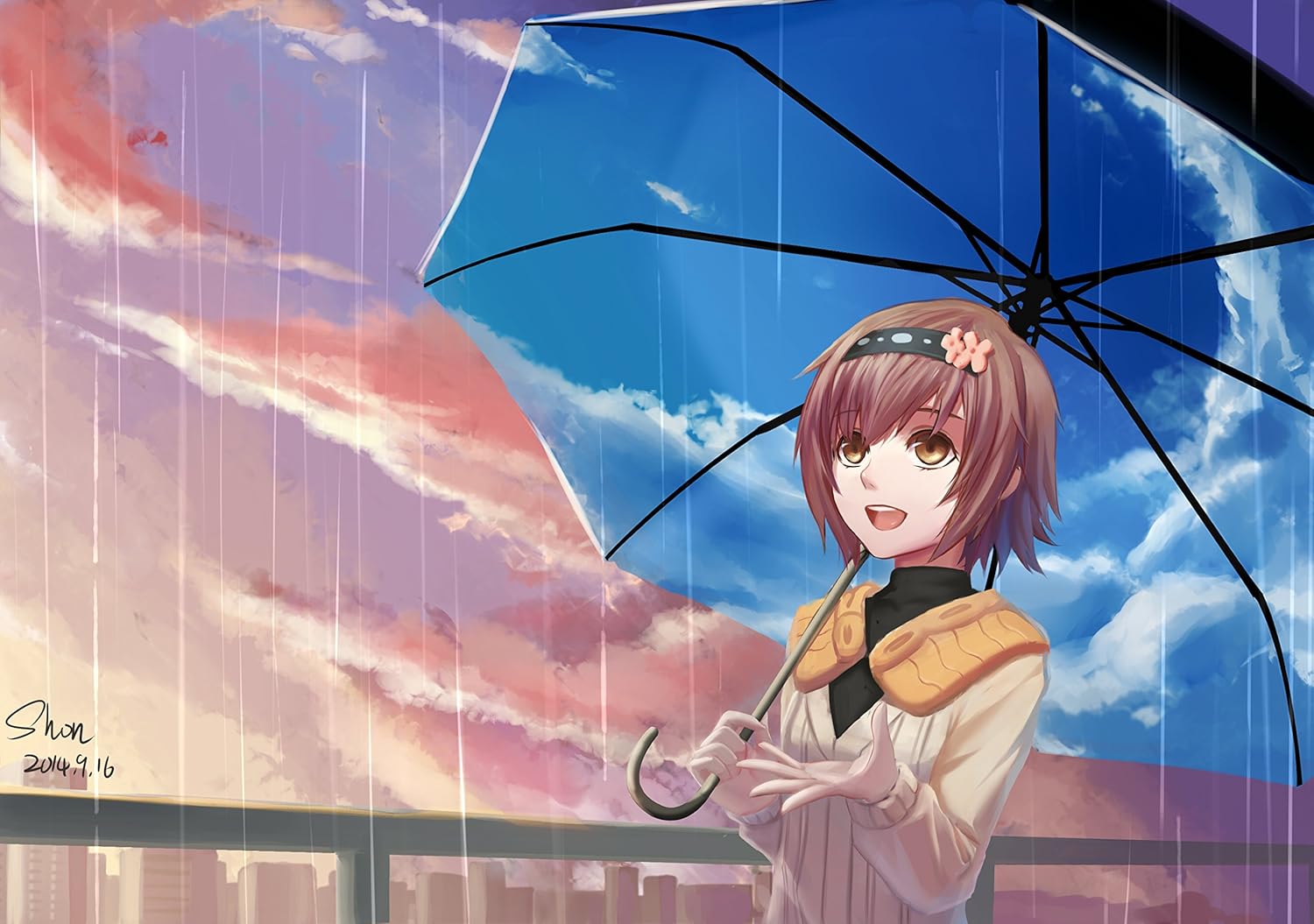 Anime Tokyo Ghoul Hinami Fueguchi Umbrella Girl Smile Sunset Brown Hair Short Hair Headband Brown Eyes Sweater Rain Poster 300 Gsm Quality 12x18 Inch Size Amazon In Home Kitchen