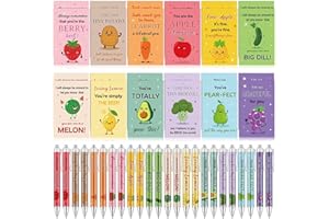 24 Sets Inspirational Mini Notebook with Pens Bulk Motivational Pocket Notepad with Cute Fruit Vegetable Pun Design Positive 