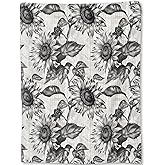 ainori Vintage Sunflower Flannel Blanket - Elegant Black White Floral Retro Throw,Gifts for Women & Flower Lovers, Ultra Soft & Warm,Lightweight, for Couch Bedroom Living Room Classic Decor 50x60in