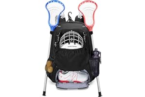 Goburos Lacrosse Equipment Backpack with Stick Holder & Hidden Zipper Net, Separate Ventilated Shoe Space, Holds All Lacrosse or Field Hockey Gears, Up to US Mens 13