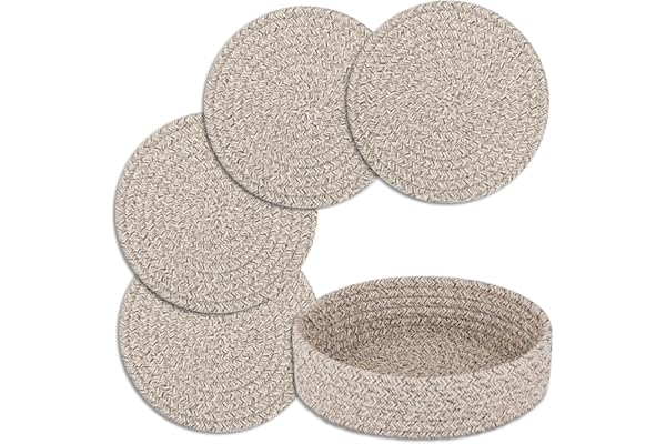 Trivets for Hot Dishes, Trivets for Hot Pots and Pans, Cotton Coasters 4 Pcs and Storage Basket 1 Pack, Pot Holders for Kitch