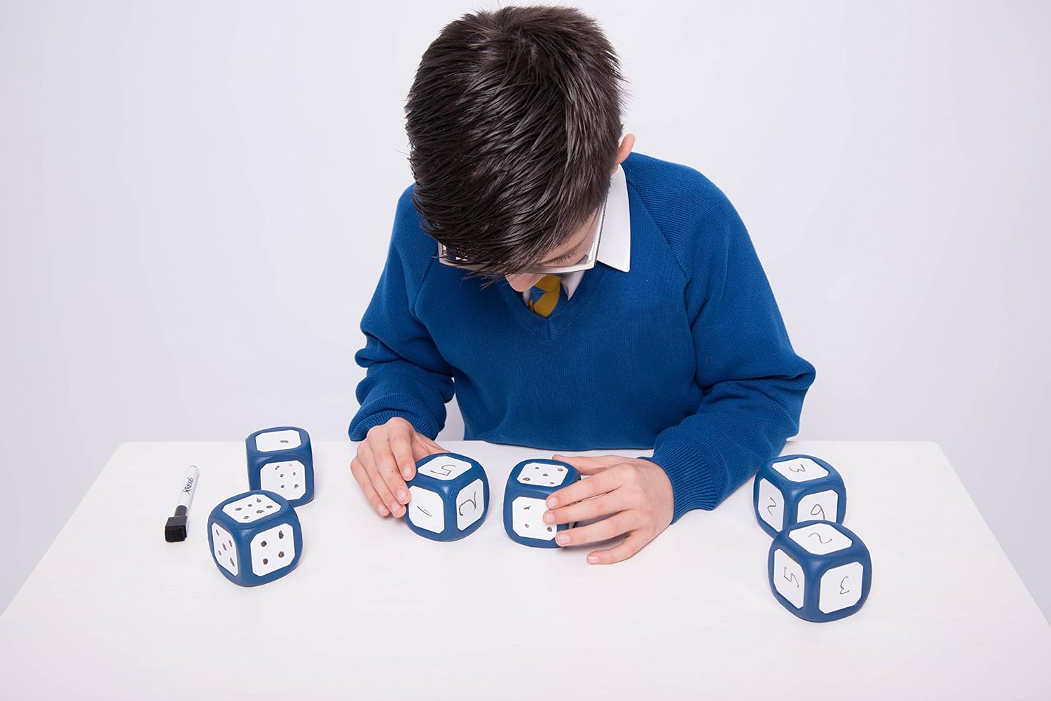 Edu Science 50474 Large Write/Wipe Dice - Pk6, Blue and White, 52mm - Image 3