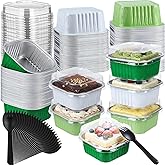 Blushtier 180 Pcs St Patrick's Day Mini Cake Pans with Lids and Spoons 5 oz Green Mini Loaf Pans Square Aluminum Foil Baking Cups Disposable Ramekins Cupcake Cups for St. Patrick's Day Birthday Party