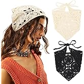 DRESHOW Floral Crochet Hair Bandana Tie Knotted Headscarf Vintage Headband Knitted Head Kerchief for Women Girls