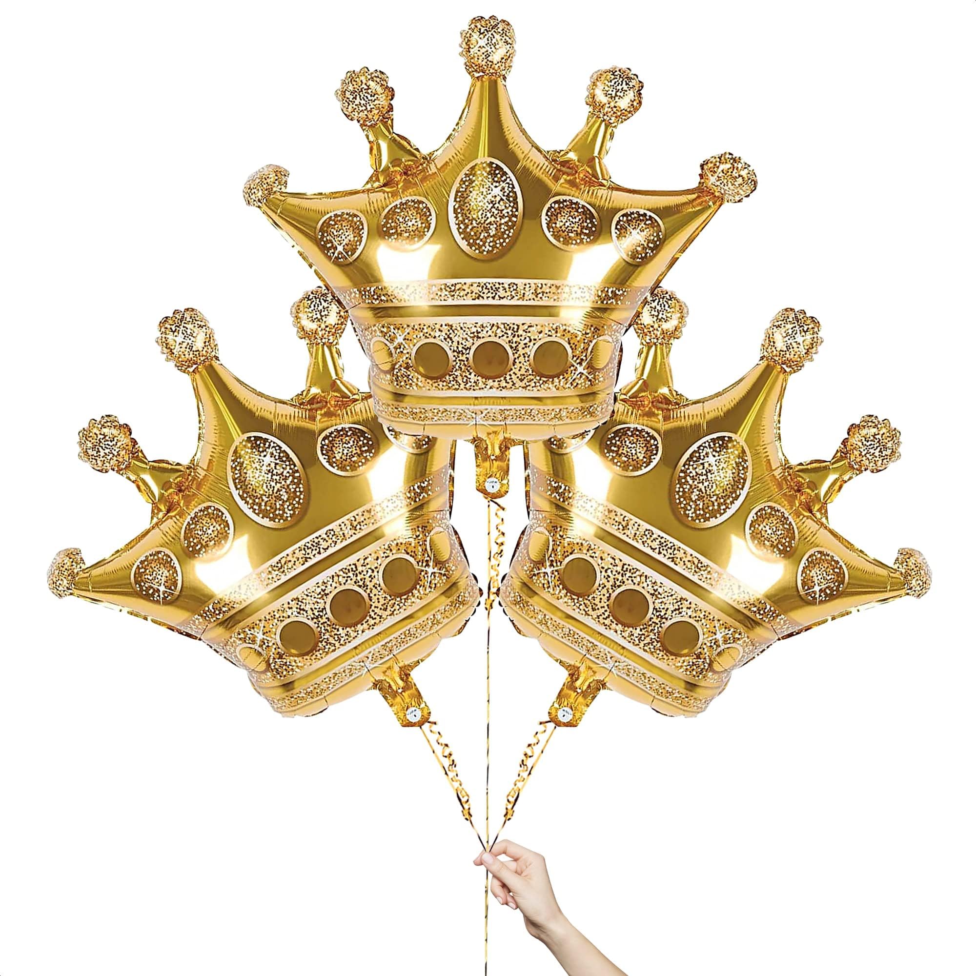 Photo 1 of 3 Pcs Gold Crown Balloons - Foil Princess Balloons Set, Large 38.2" X 35.4" Gold Crown Balloon - Reusable Design for Photo Zones, Birthday Parties, Weddings, Graduations & Princess Party Decorations
