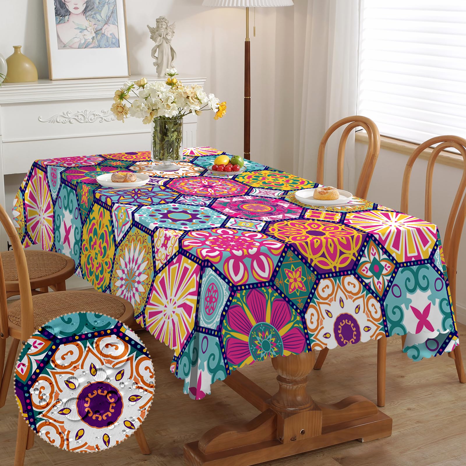 iEvery Rectangular Tablecloth Morocco Tablecloths Polyester Wipe Clean Table Cloth Water Resistance Table Cover for Home Dining Kitchen Party 110x140cm(43x55in)