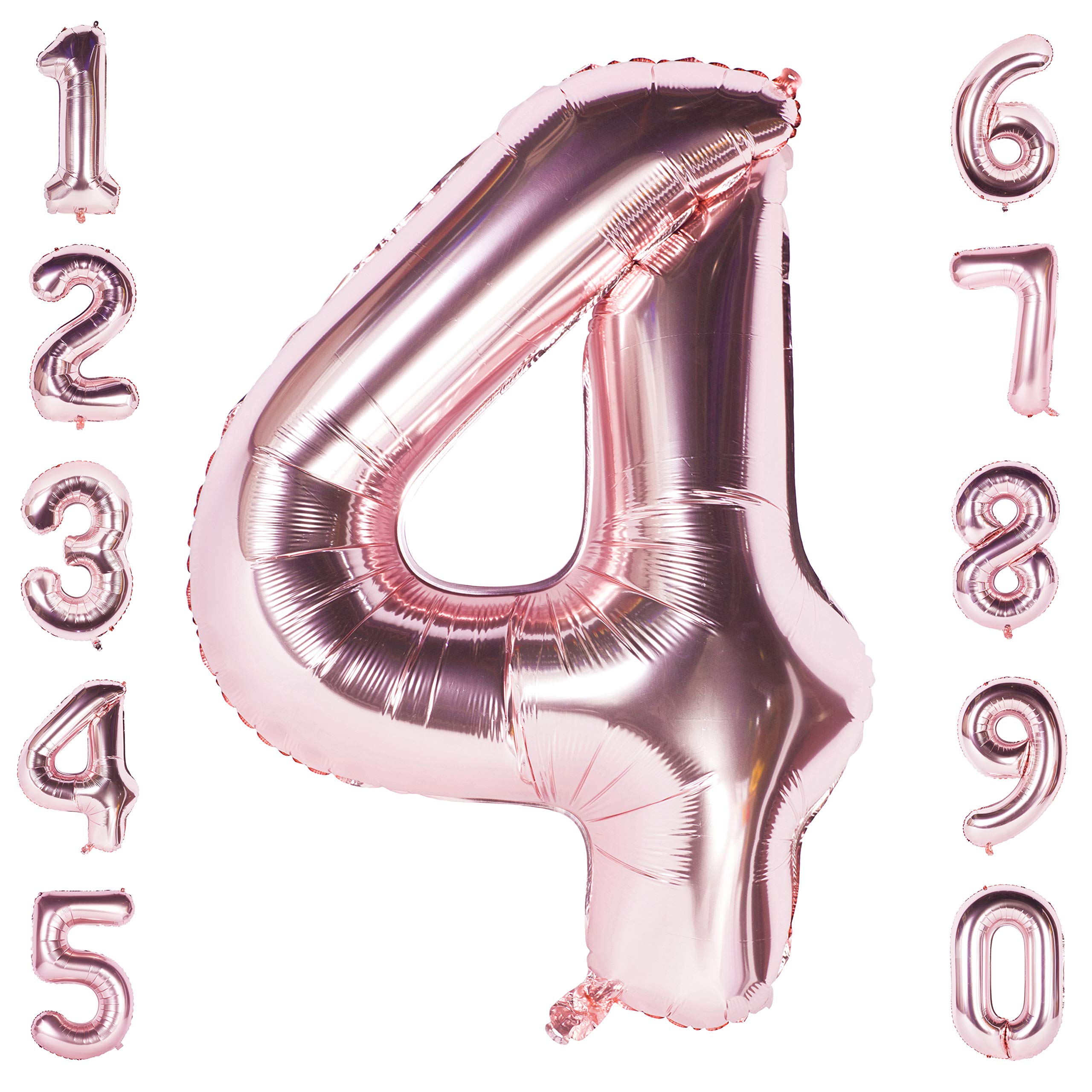 Rose Gold 4 Balloon 40 Inch Giant Helium Foil Number 0 to 9 Rose Gold Balloon Birthday Wedding Party Digital Decorations Number 4