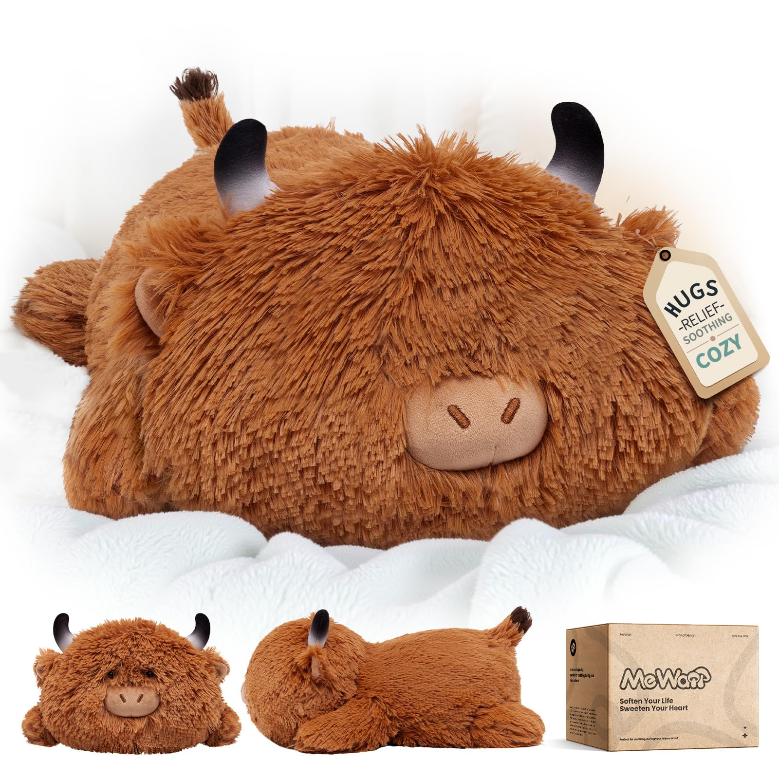 Mewaii Cute Cow Plush Pillow, Kawaii Plushies Highland Cow Stuffed Toys, Squishy Plushies, Cuddle Plush Pillow for Boys & Girls — image 1