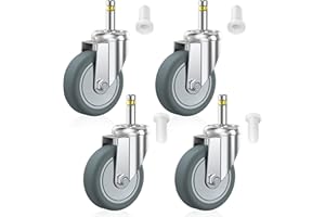 HOLKIE Stem Caster Wheels 3 inch Casters Set of 4, 7/16-Inch Stem Diameter Swivel Castors Heavy Duty TPR Rubber Replacement Castor for Cart, Stool, Mop Bucket, Grill, Shop Vac