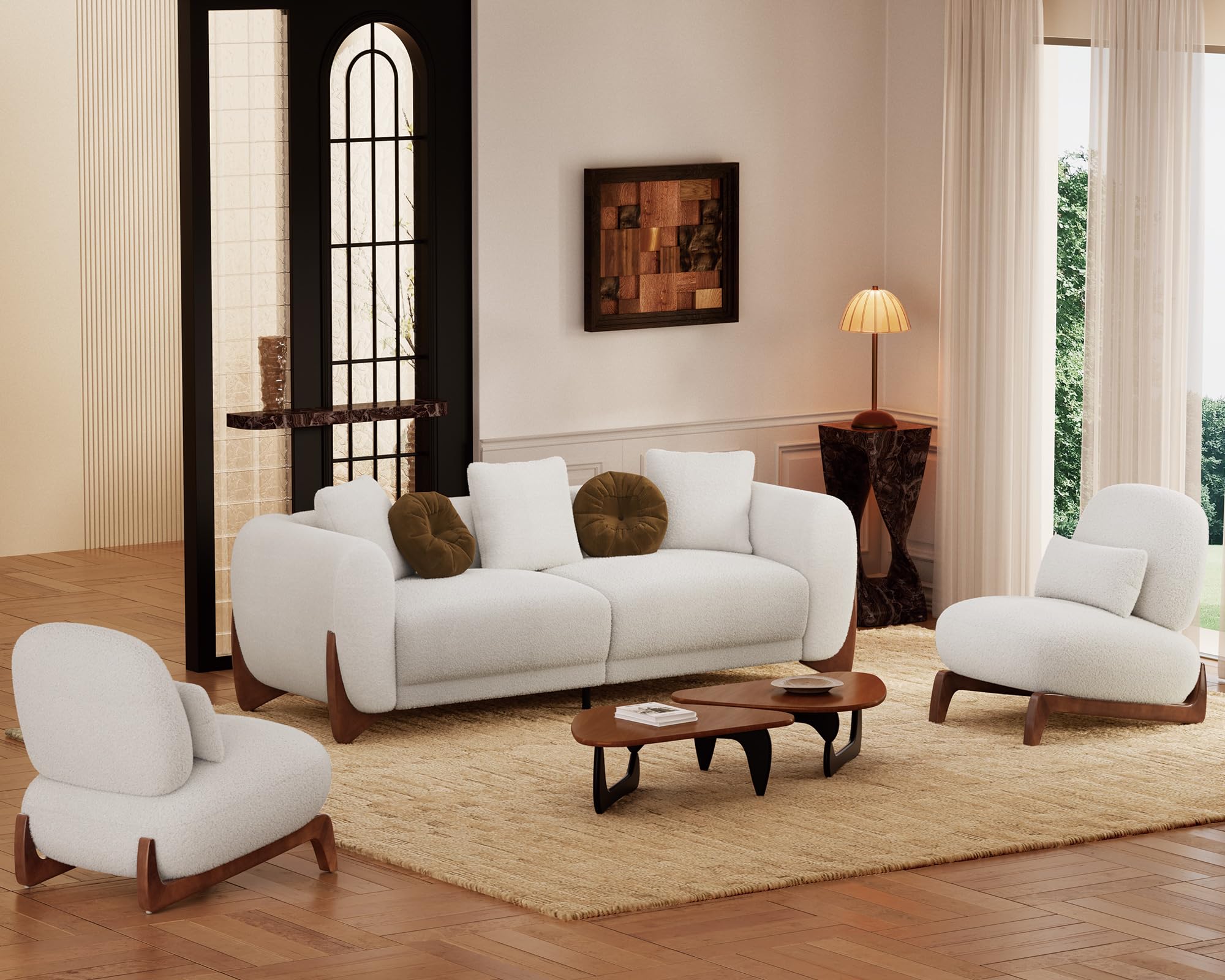 Morden Fort 3 Piece Cloud Couch Set, Modern Sherpa