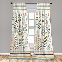 Ambesonne Leafy Art Curtains, Modern Scandi Leaves